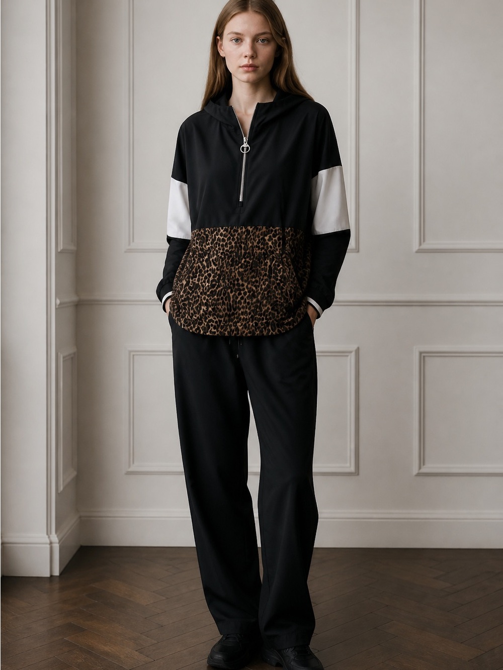 Calvin Klein Performance Women’s Medium Pullover Hoodie Leopard Panel Colorblock